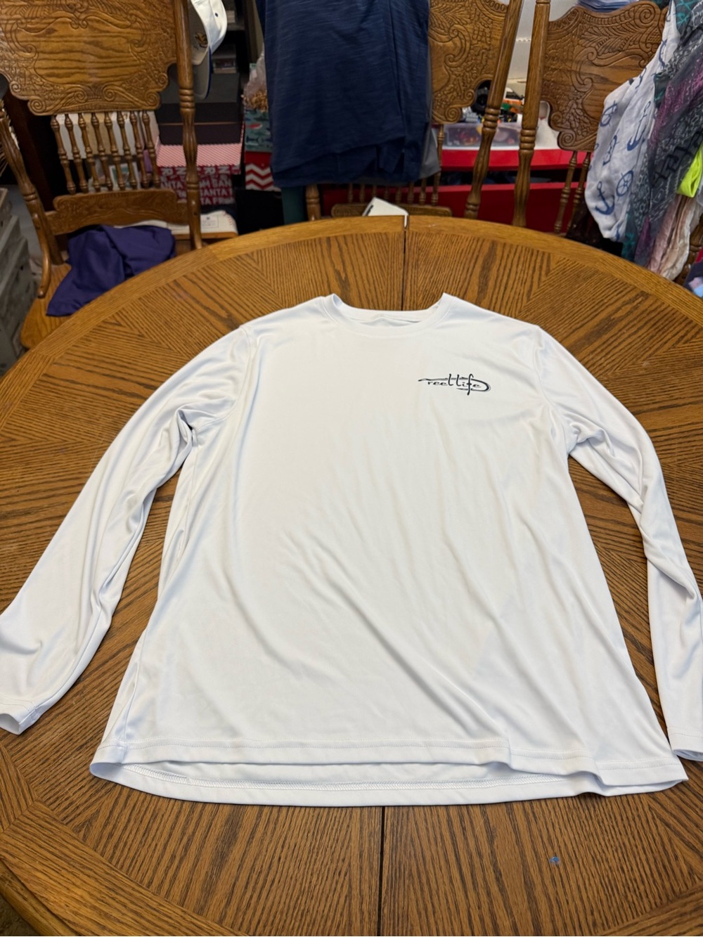 Reel Life Fishing White Long-Sleeve Performance Tee with Chest Logo